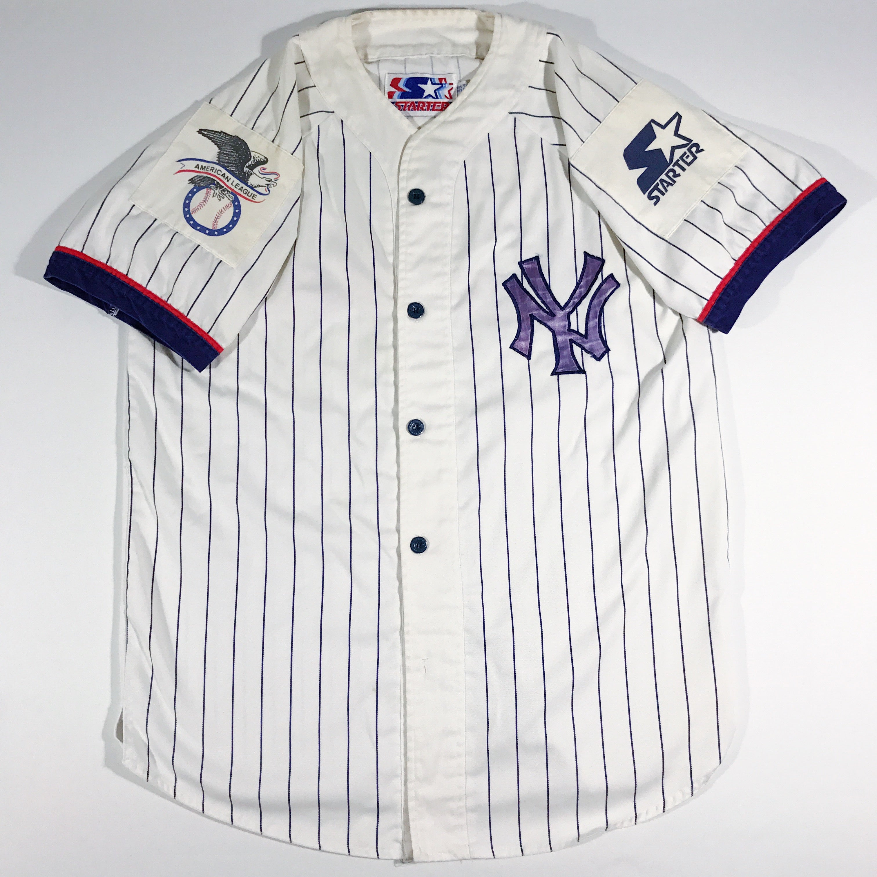 VTG Starter Genuine Merchandise 80’s NY Yankees Blue Red Baseball Jersey Sz  L